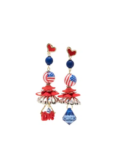 Amir Slama American-flag Statement Drop Earrings In Red