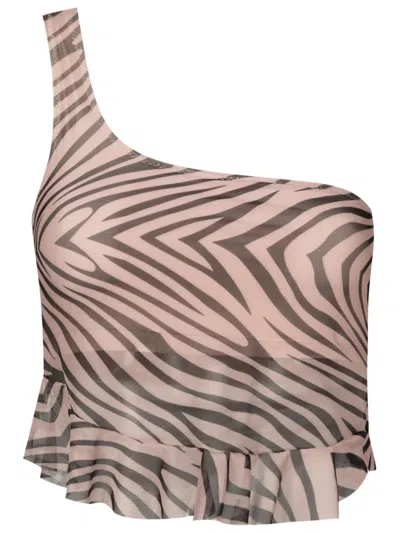 Amir Slama Animal-pattern One-shoulder Top In Brown