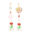 Amir Slama Asymmetric Floral-print Earrings In Pink