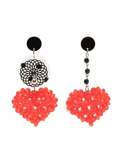 Amir Slama Asymmetric Heart-charm Earrings In Red