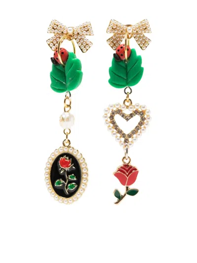 Amir Slama Asymmetric Pearl-embellished Bow Earrings In Gold