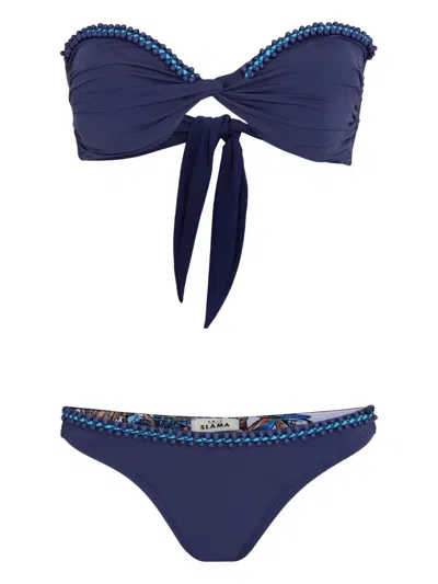 Amir Slama Bead-embellished Bikini Set In Blue