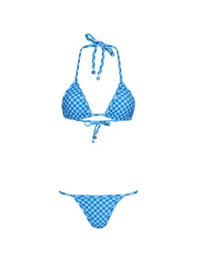 Amir Slama Beaded Checked Bikini In Blue