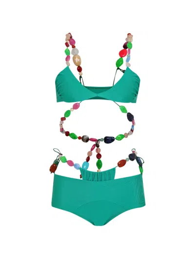 Amir Slama Beaded-detail Bikini Set In Green