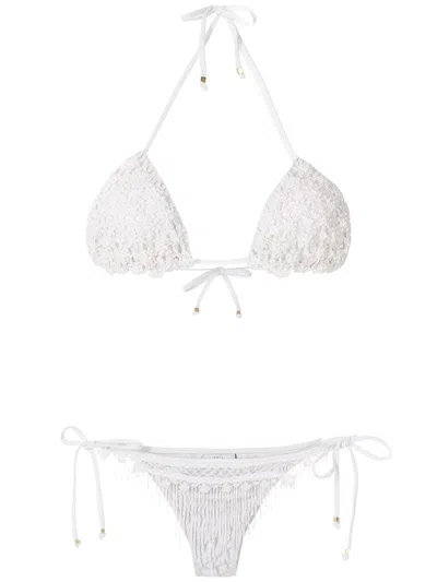 Amir Slama Beaded Embroidery Bikini Set In White
