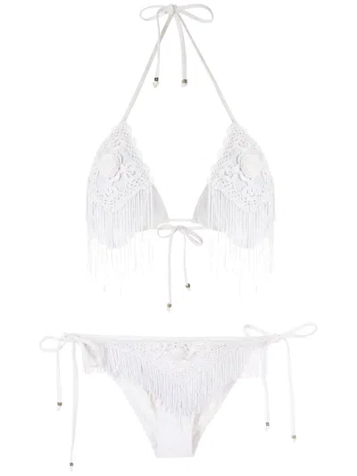 Amir Slama Beaded Embroidery Bikini Set In White