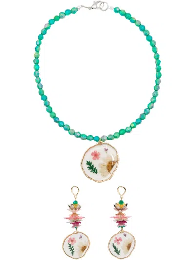 Amir Slama Beaded Necklace Earrings Set In Multicolour
