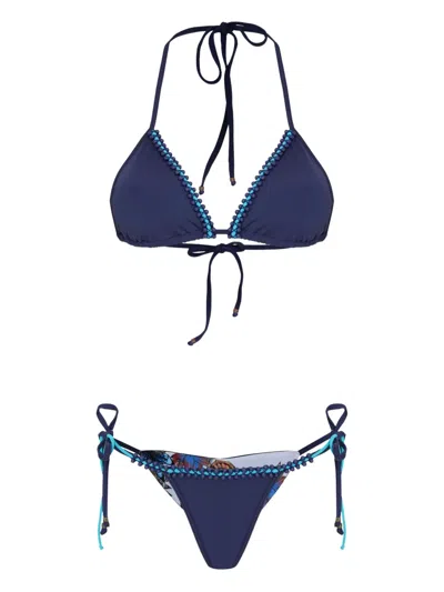 Amir Slama Beaded Triangle Bikini Set In Blue