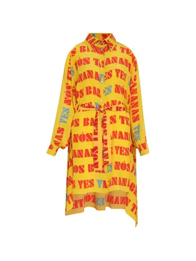 Amir Slama Belted Printed Shirt Mini Dress In Yellow