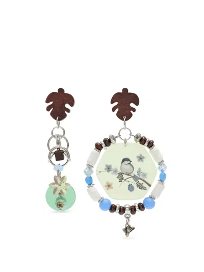 Amir Slama Bijoux Bird-pendant Drop Earrings In Multi