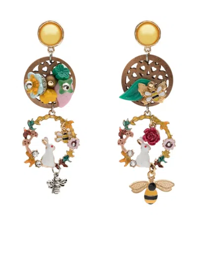 Amir Slama Bunny-bee Motif Drop Earrings In Yellow