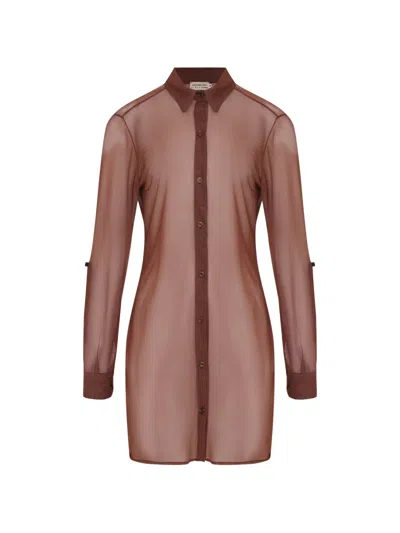 Amir Slama Buttoned Long-sleeve Mini Dress In Brown
