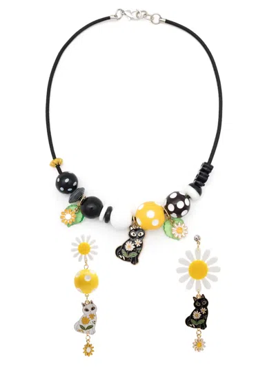 Amir Slama Cat-charm Necklace Earrings Set In Multicolour