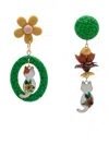 Amir Slama Cat-motif Drop Earrings In Green