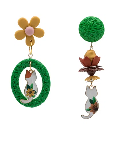 Amir Slama Cat-motif Drop Earrings In Green
