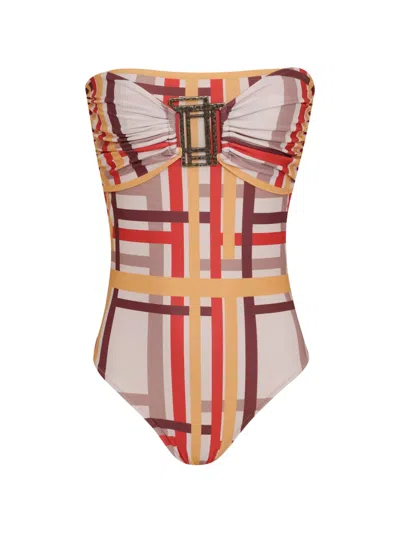 Amir Slama Check-pattern Strapless Swimsuit In Multi