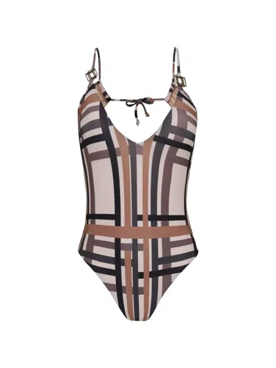 Amir Slama Check-pattern Swimsuit In Brown
