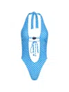 Amir Slama Checked-pattern Swimsuit In Blue