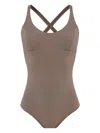 Amir Slama Criss-cross Swimsuit In Brown