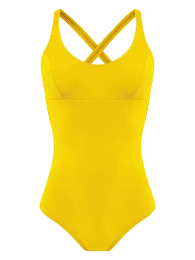 Amir Slama Criss-cross Swimsuit In Yellow