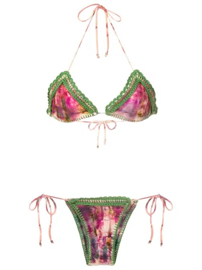 Amir Slama Triangel-bikini Mit Batikmuster In Multicolour