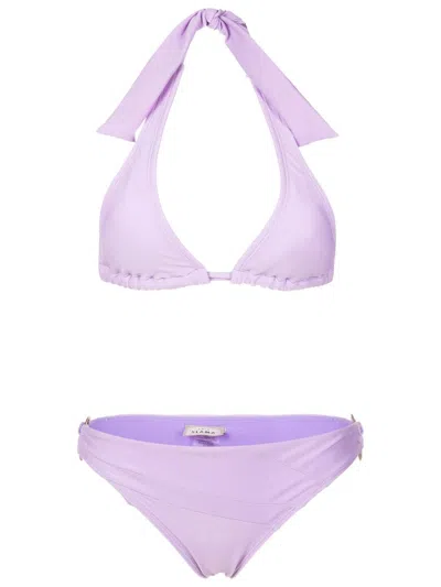 Amir Slama Crochet-knit Halterneck Bikini In Purple
