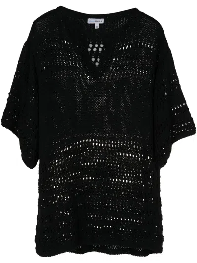 Amir Slama Crochet-knit V-neck T-shirt In Black