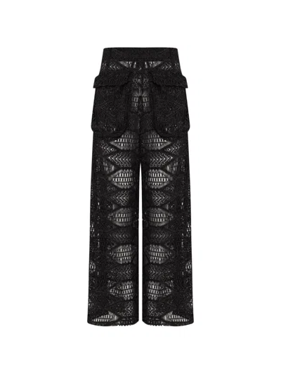 Amir Slama Crochet Pocket Palazzo Pants In Black