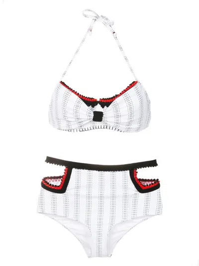 Amir Slama Crochet-trim Striped Bikini Set In White