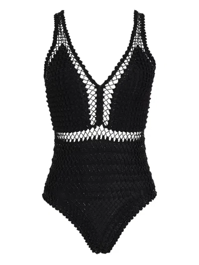 Amir Slama Crochet V-neck Swimsuit In Black
