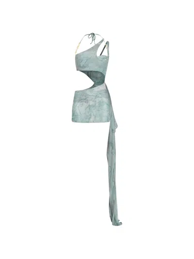 Amir Slama Cut-out Asymmetric Mini Dress In Blue