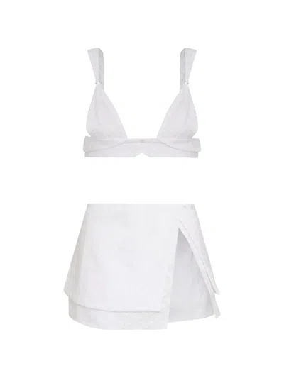 Amir Slama Cut-out Broderie Anglaise Mini Skirt (set Of Two) In White
