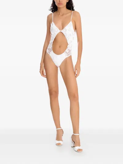 Amir Slama Cut-out Embellished Swimsuit In White