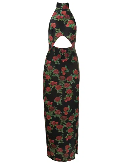 Amir Slama Cut-out Floral-pattern Maxi Dress In Black