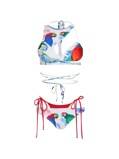 Amir Slama Cut-out Floral-print Bikini Set In Multi