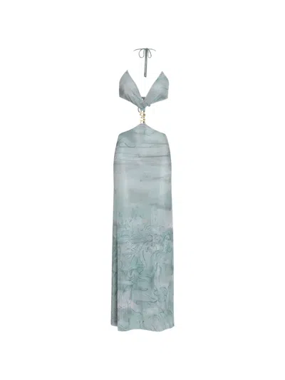 Amir Slama Cut-out Printed Maxi Dress In Blue