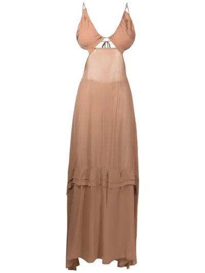 Amir Slama Cut-out Semi-sheer Maxi Dress In Brown