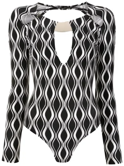 Amir Slama Cut-out Wave-print Body In Black