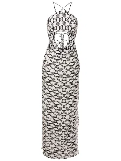 Amir Slama Cut-out Wave-print Maxi Dress In White