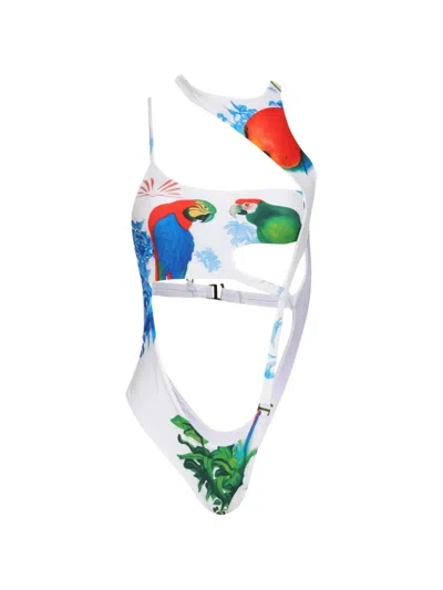 Amir Slama Cutout Tropical-print Swimsuit In Red