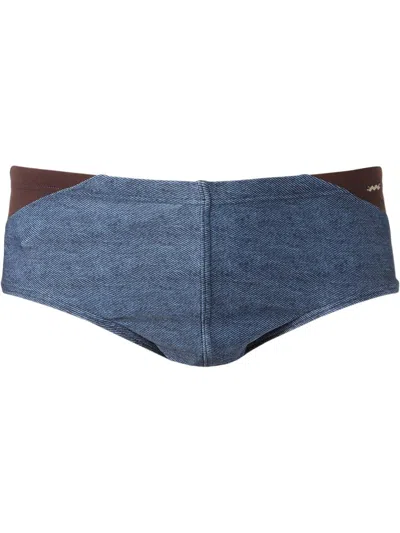 Amir Slama Denim-print Swim Trunks In Blue