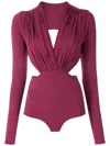 Amir Slama Draped Details Bodysuit In Red