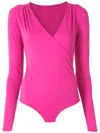 Amir Slama Draped Long Sleeves Bodysuit In Pink