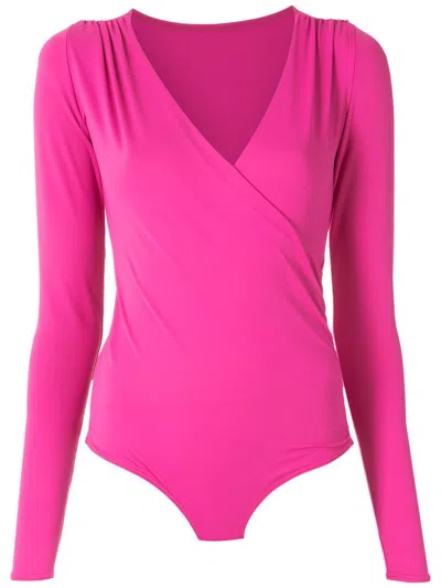 Amir Slama Draped Long Sleeves Bodysuit In Pink