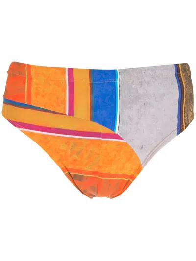 Amir Slama Eco Print High-leg Swimming Trunks In Multicolour