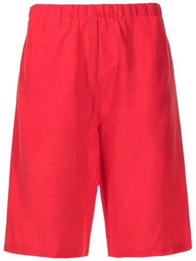 Amir Slama Elasticated-waistband Linen Shorts In Red