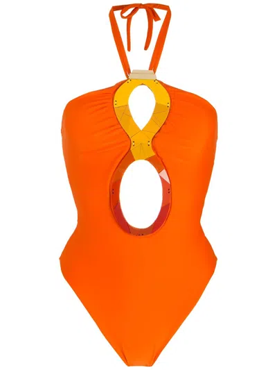 Amir Slama Embroidered Detail Swimsuit In Orange