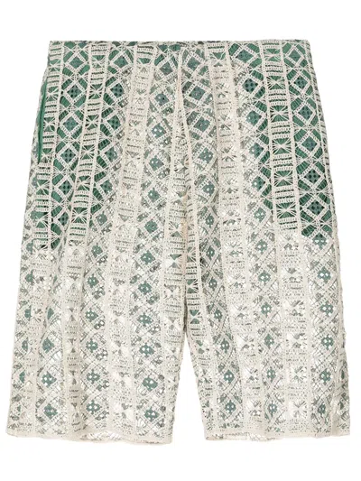 Amir Slama Embroidered Elasticated-waistband Shorts In Green