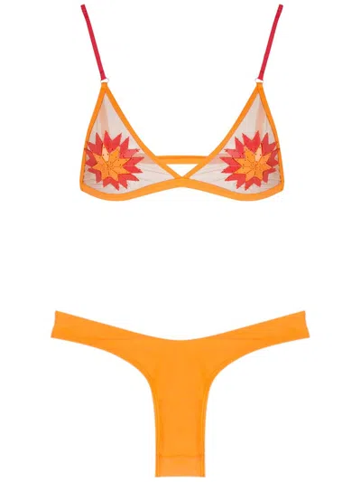 Amir Slama Embroidery Sol Bikini Set In Orange