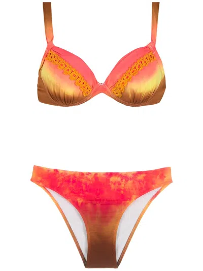 Amir Slama Embroidery Tie Dye Bikini Set In Multicolour